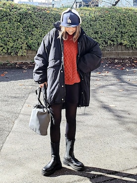 「アイテム（キャップ）」を使った、&りっちさん（レディース・154cm）の冬コーディネート