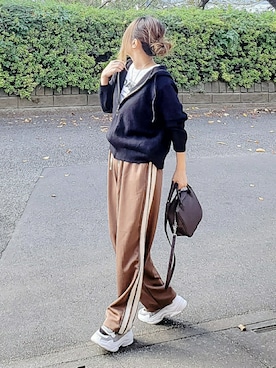 「c.u.l（シーユーエル）のアイテム（パンツ）」を使った、&りっちさん（レディース・154cm）の秋コーディネート