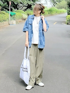 「アイテム（ローファー、ホワイト系）」を使った、&りっちさん（レディース・154cm）の夏コーディネート