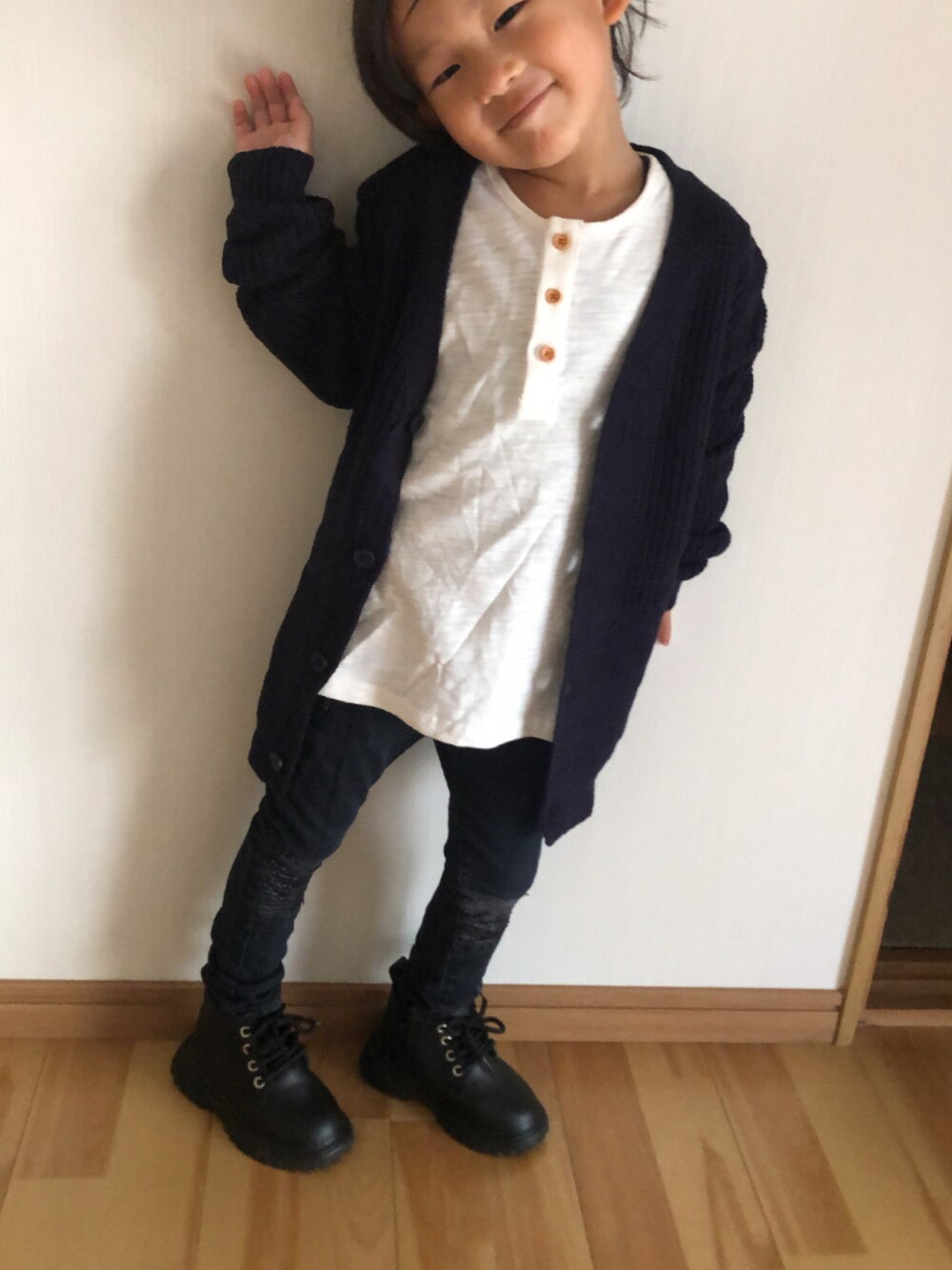 「男の子、秋コーデ、秋服準備はじめました、SHIEN」｜「SHIENのアイテム（トップス、ホワイト系）」を使った、haru_natu_sakuさん（キッズ・100cm）の秋コーディネートの1枚目の写真