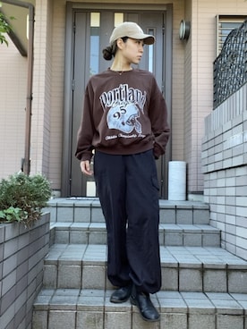「ストリート女子」｜「アイテム（キャップ）」を使った、ここなっつさん（レディース・163cm）の秋コーディネート