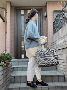 「andme（アンドミー）の【13色展開】きれいめツイル美脚ドローストリングテーパードパンツ（スラックス）」を使った、ここなっつさん（レディース・163cm）の冬コーディネート