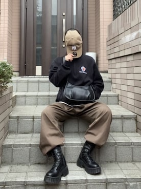 「ストリート女子」｜「アイテム（キャップ）」を使った、ここなっつさん（レディース・163cm）の冬コーディネート