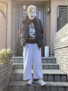 「ストリート女子」｜「アイテム（キャップ）」を使った、ここなっつさん（レディース・163cm）の冬コーディネート