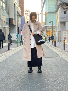 「A4A（エーフォーエー）のアイテム（ステンカラーコート）」を使った、HARU.さん（レディース・157cm）の冬コーディネート