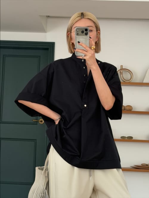 Band collar detail tops バンドカラーディテールトップス（シャツ 
