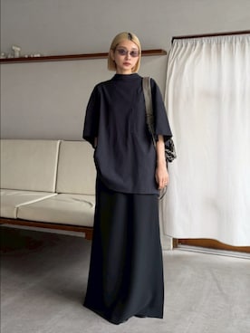 「RIM.ARK（リムアーク）のBack conscious vacation tops バック コンシャス バケーション トップス（Tシャツ/カットソー、ブラック系）」を使った、MariNakamuraさん（レディース・158cm）の春コーディネート