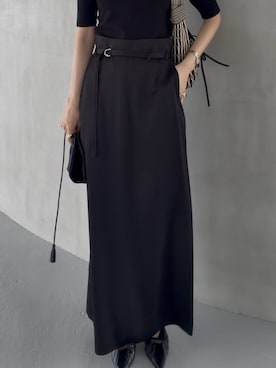 「RIM.ARK（リムアーク）のGrace h/w SK(グレース ハーフスリーブ スカート)（スカート、ブラック系）」を使った、MariNakamuraさん（レディース・158cm）の夏コーディネート