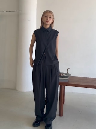 「RIM.ARK（リムアーク）のMinimal box silhouette SH ミニマルボックスシルエットシャツ（シャツ/ブラウス）」を使った、MariNakamuraさん（レディース・158cm）の夏コーディネート