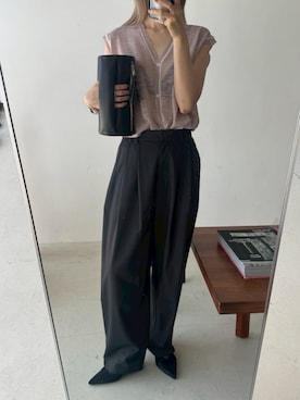 「RIM.ARK（リムアーク）のDrum leather clutch bag ドラムレザークラッチバッグ（クラッチバッグ）」を使った、MariNakamuraさん（レディース・158cm・30代）の夏コーディネート