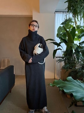 「ロングニットワンピ」｜MariNakamuraさん（レディース・158cm）の冬コーディネート