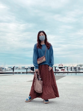 「Casselini（キャセリーニ）のCasselini（キャセリーニ）フリルミニエコバッグ（エコバッグ/サブバッグ）」を使った、まっこさん（レディース・157cm）の春コーディネート
