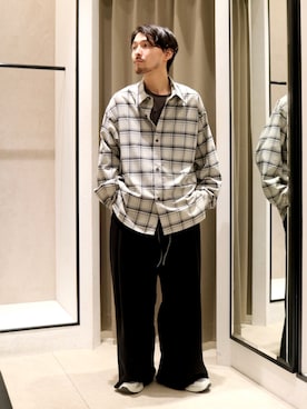 「Lui's（ルイス）のクリアチェックシャツ（シャツ/ブラウス、ホワイト系）」を使った、イリザワさん（メンズ・168cm）の夏コーディネート