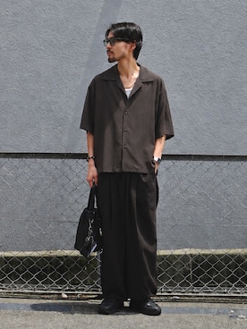 「Lui's（ルイス）のキュプラ混オープンカラーシャツ（シャツ/ブラウス、グレー系）」を使った、イリザワさん（メンズ・168cm）の春コーディネート