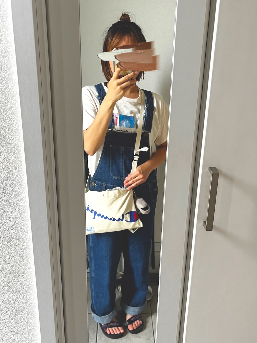 「夏、パンツスタイル、カジュアル、低身長女子」｜「Honeysのアイテム（つなぎ/オールインワン、その他）」を使った、mi＊さん（レディース・148cm）の夏コーディネートの1枚目の写真