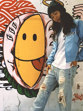 「分からんのアイテム（ブルゾン、ブルー系）」を使った、Natsuさん（レディース・170cm）の夏コーディネート