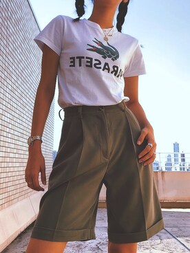 「沖縄のアイテム（Tシャツ/カットソー、ホワイト系）」を使った、Natsuさん（レディース・170cm）の夏コーディネート