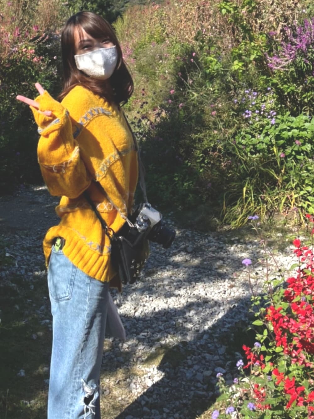 「モネの庭、高知、秋、安芸」｜「Mila Owenのストレートデニムパンツ（デニムパンツ、ブルー系）」を使った、٩꒰ ´ᆺ`꒱۶yuki❁さん（レディース・152cm）の冬コーディネートの1枚目の写真