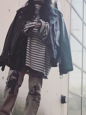「DRIES VAN NOTEN（ドリスヴァンノッテン）のアイテム（ライダースジャケット）」を使った、yuiさん（レディース・160cm）の秋コーディネート