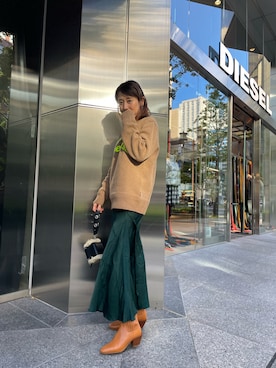 「DIESEL OSAKA」｜「アイテム（ブーツ）」を使った、かとちゃんさん（レディース・162cm）の秋コーディネート