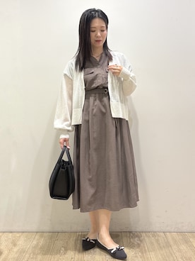 「index（インデックス）のダブルポケットスキッパーワンピース【防シワ/洗濯機OK】《XS～3L/6col》（洋裝、ブラウン系）」を使った、mameさん（レディース・154cm）の夏コーディネート