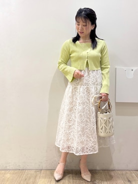 「index（インデックス）のチュールチューリップセパレートパンプス（パンプス、ベージュ系）」を使った、mameさん（レディース・154cm）の春コーディネート