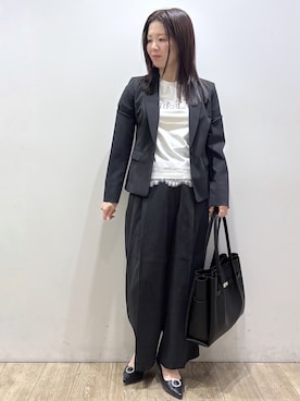 「index（インデックス）の【接触冷感／吸水速乾】セットアップ対応ストレッチテーラードジャケット《イージーアイロン／洗濯機OK／XS～3L》（休閒西裝、ブラック系）」を使った、mameさん（レディース・154cm）の夏コーディネート