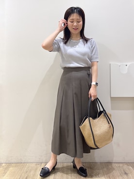 「index（インデックス）のビット付ヒールローファー（パンプス、ブラック系）」を使った、mameさん（レディース・154cm）の春コーディネート