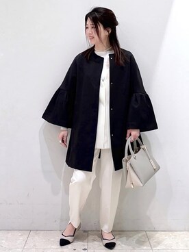 「アイテム（ブローチ/コサージュ、ベージュ系）」を使った、mameさん（レディース・154cm）の春コーディネート