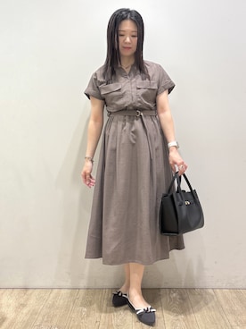 「index（インデックス）のダブルポケットスキッパーワンピース【防シワ/洗濯機OK】《XS～3L/6col》（洋裝、ブラウン系）」を使った、mameさん（レディース・154cm）の夏コーディネート