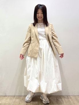 「OPAQUE.CLIP（オペークドットクリップ）のラッセルレーストップス【洗濯機OK】（Tシャツ/カットソー、ホワイト系）」を使った、mameさん（レディース・154cm）の春コーディネート