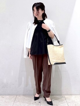 「OPAQUE.CLIP（オペークドットクリップ）の◆ペプラムドッキングカットソー【洗濯機洗い可】（Tシャツ/カットソー）」を使った、mameさん（レディース・154cm）の春コーディネート