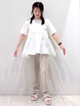 「OPAQUE.CLIP（オペークドットクリップ）の◆ペプラムドッキングカットソー【洗濯機洗い可】（Tシャツ/カットソー）」を使った、mameさん（レディース・154cm）の春コーディネート