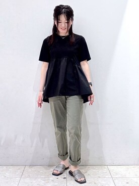 「OPAQUE.CLIP（オペークドットクリップ）の◆ペプラムドッキングカットソー【洗濯機洗い可】（Tシャツ/カットソー）」を使った、mameさん（レディース・154cm）の春コーディネート