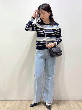 「index（インデックス）の《丈が選べる》ストレートデニムパンツ【洗濯機洗い可】（その他パンツ、ブルー系）」を使った、mameさん（レディース・154cm）の春コーディネート