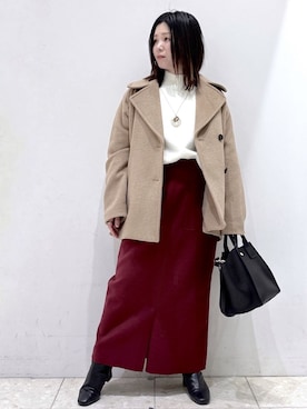 「アイテム（ピーコート、ベージュ系）」を使った、mameさん（レディース・154cm）の冬コーディネート