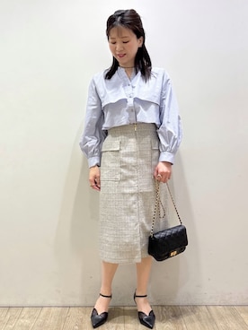 「index（インデックス）のチュールチューリップセパレートパンプス（パンプス、ブラック系）」を使った、mameさん（レディース・154cm）の春コーディネート