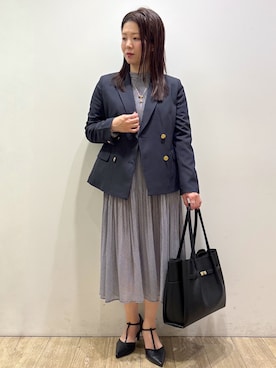 「index（インデックス）の【セットアップ対応】ダブルブレストジャケット《洗濯機OK／イージーアイロン／防シワ》（テーラードジャケット、ブルー系）」を使った、mameさん（レディース・154cm）の秋コーディネート
