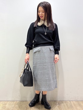 「index（インデックス）のカシミヤタッチハイネックニット【洗濯機OK／抗ピリング】（ニット/セーター、ブラック系）」を使った、mameさん（レディース・154cm）の秋コーディネート