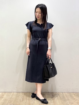 「index（インデックス）の【接触冷感／吸水速乾】キーネックフレアスリーブワンピース《UV／洗濯機OK／ストレッチ》（洋裝、ブルー系）」を使った、mameさん（レディース・154cm）の夏コーディネート