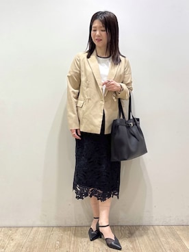 「index（インデックス）のフラワーレースタイトスカート【洗濯機OK】（スカート、ブルー系）」を使った、mameさん（レディース・154cm）の春コーディネート