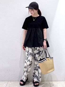 「OPAQUE.CLIP（オペークドットクリップ）の◆ペプラムドッキングカットソー【洗濯機洗い可】（Tシャツ/カットソー）」を使った、mameさん（レディース・154cm）の春コーディネート