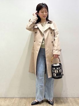 「index（インデックス）の《丈が選べる》ストレートデニムパンツ【洗濯機洗い可】（その他パンツ、ブルー系）」を使った、mameさん（レディース・154cm）の春コーディネート