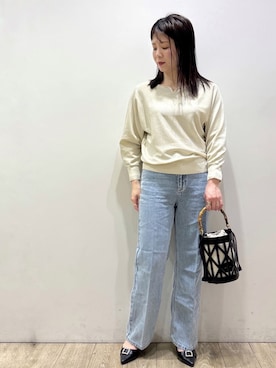 「index（インデックス）の《丈が選べる》ストレートデニムパンツ【洗濯機洗い可】（その他パンツ、ブルー系）」を使った、mameさん（レディース・154cm）の春コーディネート