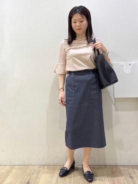 「index（インデックス）のビット付ヒールローファー（パンプス、ブラック系）」を使った、mameさん（レディース・154cm）の春コーディネート