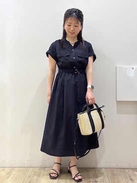 「index（インデックス）のダブルポケットスキッパーワンピース【防シワ/洗濯機OK】《XS～3L/6col》（ワンピース、ブルー系）」を使った、mameさん（レディース・154cm）の春コーディネート