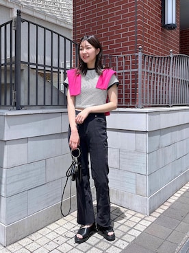 「mystic（ミスティック）のセンターステッチフレアデニム（デニムパンツ）」を使った、mayuさん（レディース・170cm）の春コーディネート