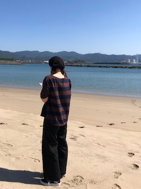 「VANS（バンズ）のVANS/ヴァンズ/OLD SKOOL/BLK（スニーカー、ブラック系）」を使った、ma_minさん（レディース・157cm）の夏コーディネート