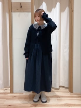 「Samansa Mos2（サマンサ モスモス）の透かしニットカーディガン（カーディガン/ボレロ）」を使った、カ　リ　ンさん（レディース・160cm）の冬コーディネート