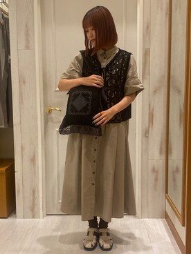 「Samansa Mos2（サマンサ モスモス）のモチーフレースベスト（ベスト）」を使った、カ　リ　ンさん（レディース・160cm）の夏コーディネート